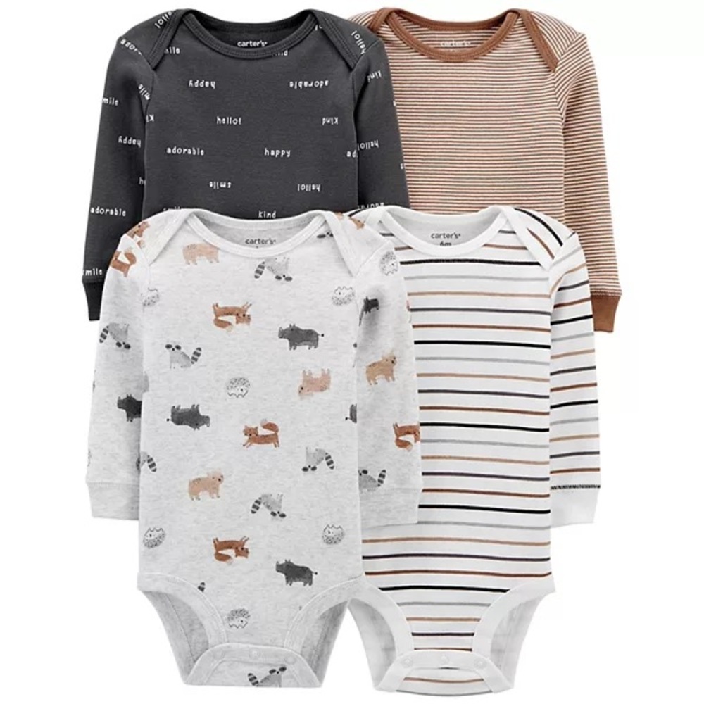 Baby Boy Carter’s 4-Pack Long Sleeve Animal Themed Bodysuits 18 Month EUC